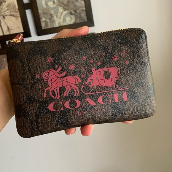 Authentic COACH Signature coach canvas/smooth leather zip around wristlet - Picture 3 of 9